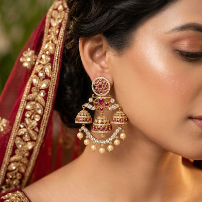 Opulent 'Heirloom' Ruby Cluster Chandelier Jhumkas