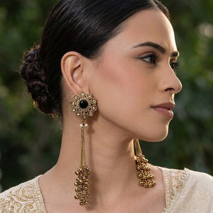 Rang Kashmiri Long Earrings – 22K Antique Gold Handmade Statement Drops