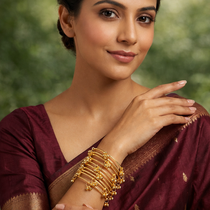 Kashmiri Ghungroo Charm Bangle Set – 22K Gold Plated | Set of 8 |