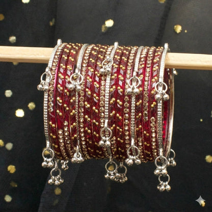 Kashmiri Ghungroo & Maroon Glass Chooriyan - Riwaaj