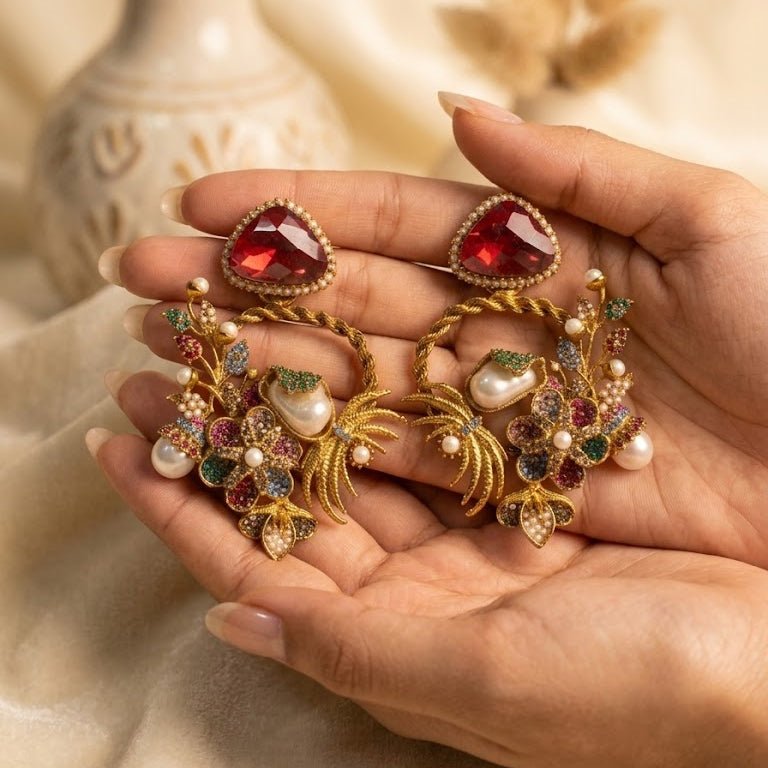 Imperial Pearl & Gemstone Encrusted Hoops - Riwaaj