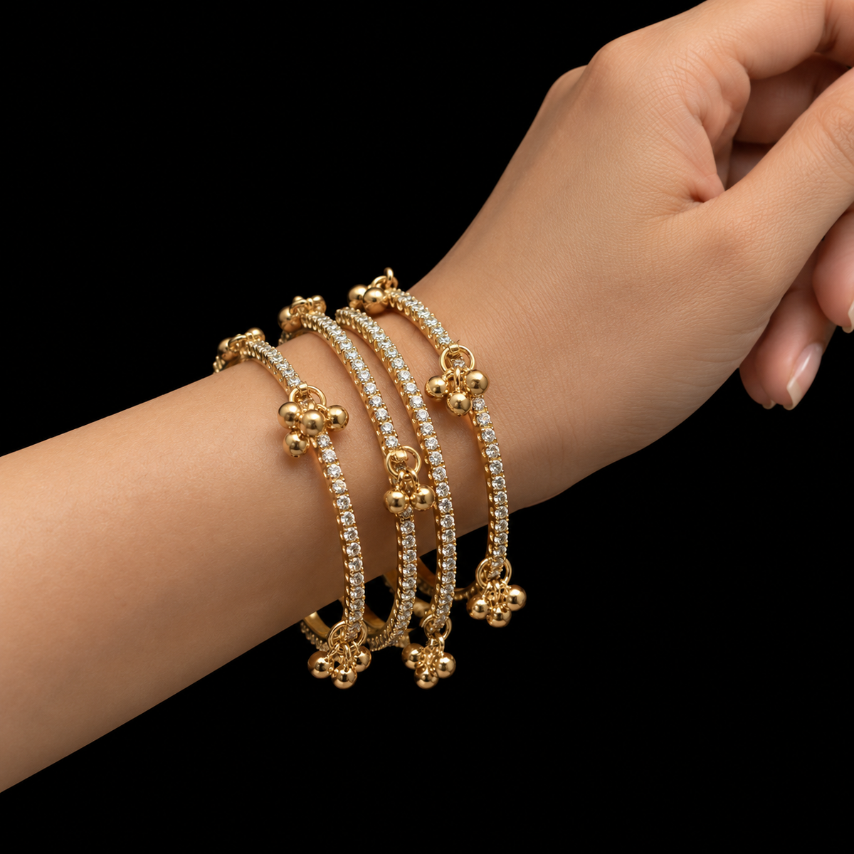 Kashmiri Ghungroo Stones Bangle Set – 22K Gold Plated | Set of 4|