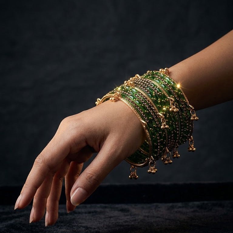 Kashmiri Ghungroo & Emerald Glass Chooriyan - Riwaaj