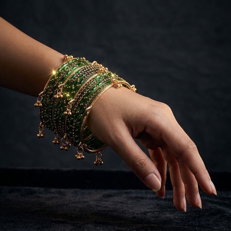 Kashmiri Ghungroo & Emerald Glass Chooriyan - Riwaaj