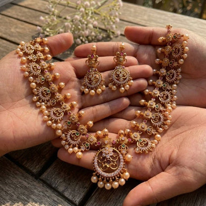 Antique Gold - Plated Pearl Necklace Set - Riwaaj