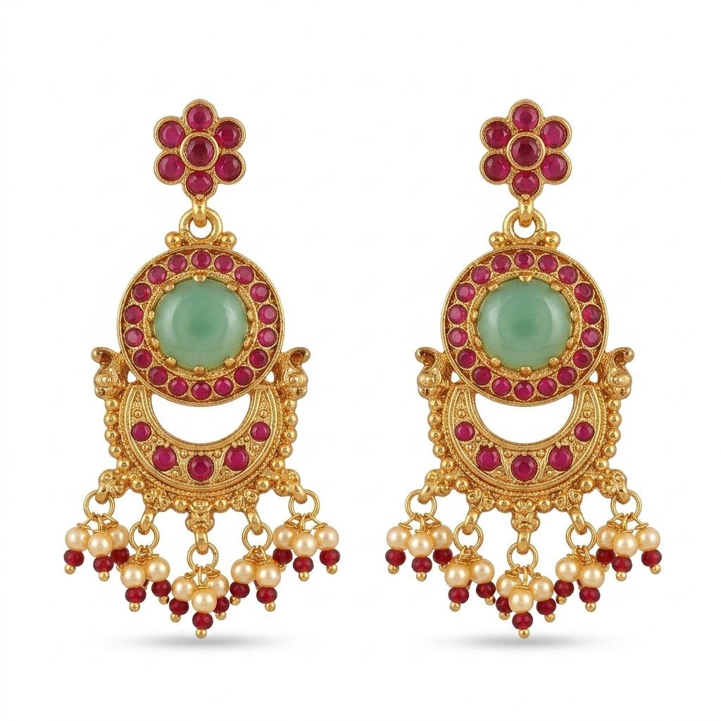 The Rajkumari Heritage Chandbali & Jade - Stone Jewelry Set - Riwaaj