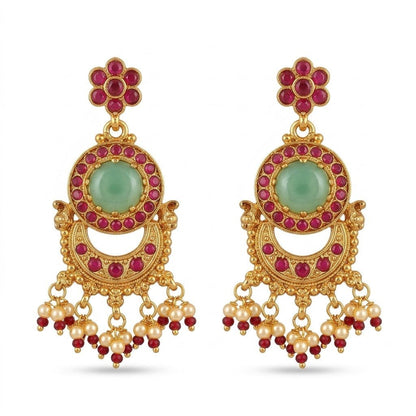 The Rajkumari Heritage Chandbali & Jade - Stone Jewelry Set - Riwaaj