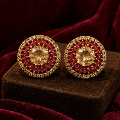 Champagne Zarmina ruby halo gold plated crystal statement stud earrings