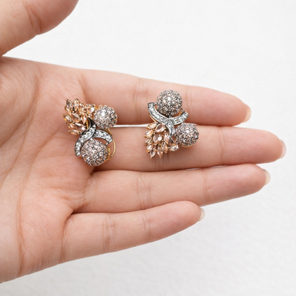 Sitara Stud Earrings – 22K Gold CZ Handmade Multi-Colour