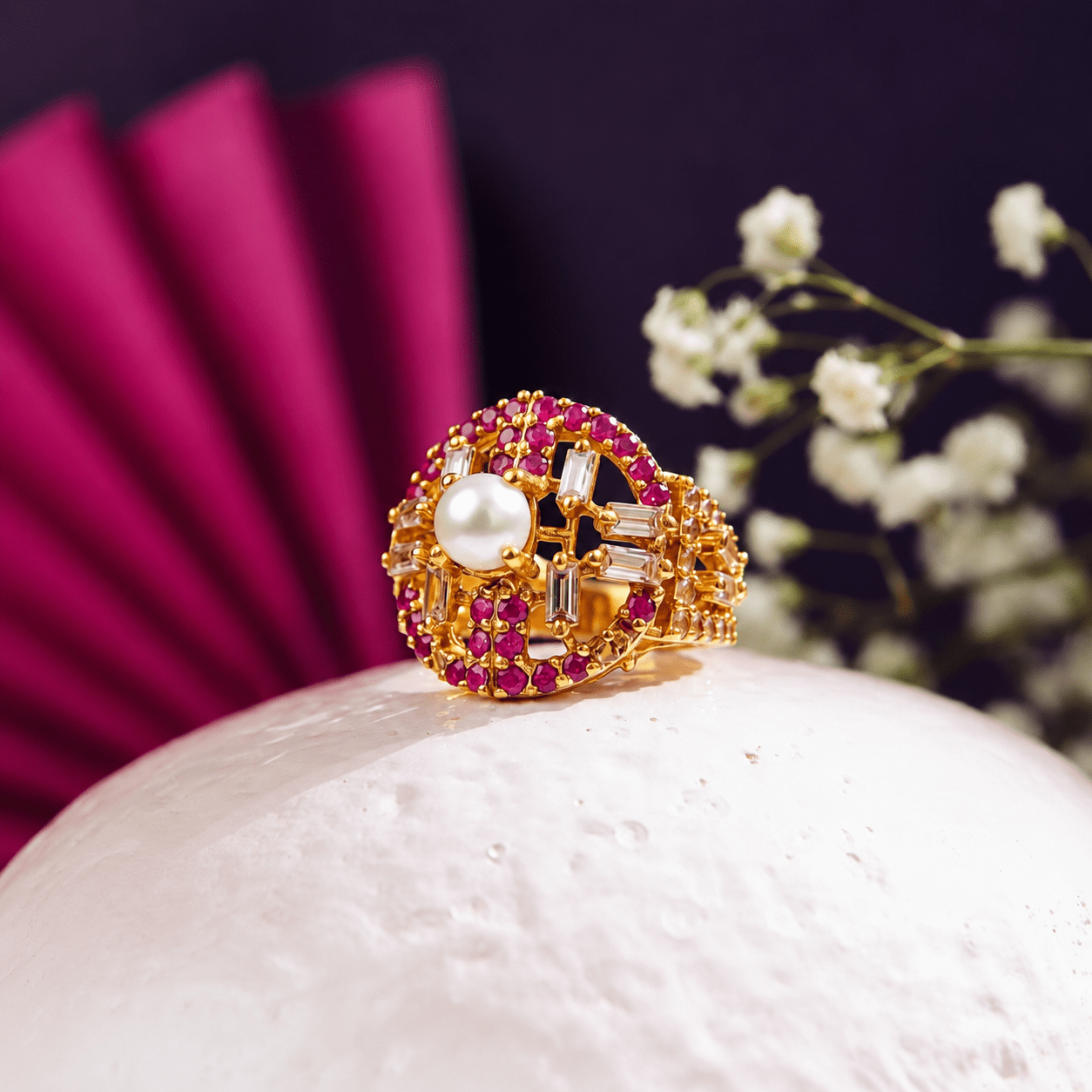 Handcrafted 22k Gold Statement Pavilion Ring - Riwaaj