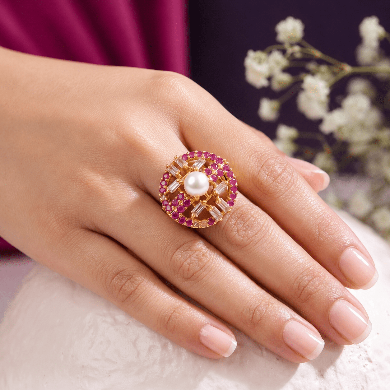 Handcrafted 22k Gold Statement Pavilion Ring - Riwaaj