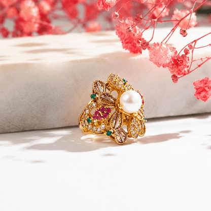 Handcrafted 22k Gold Statement Heirloom Flora Ring - Riwaaj