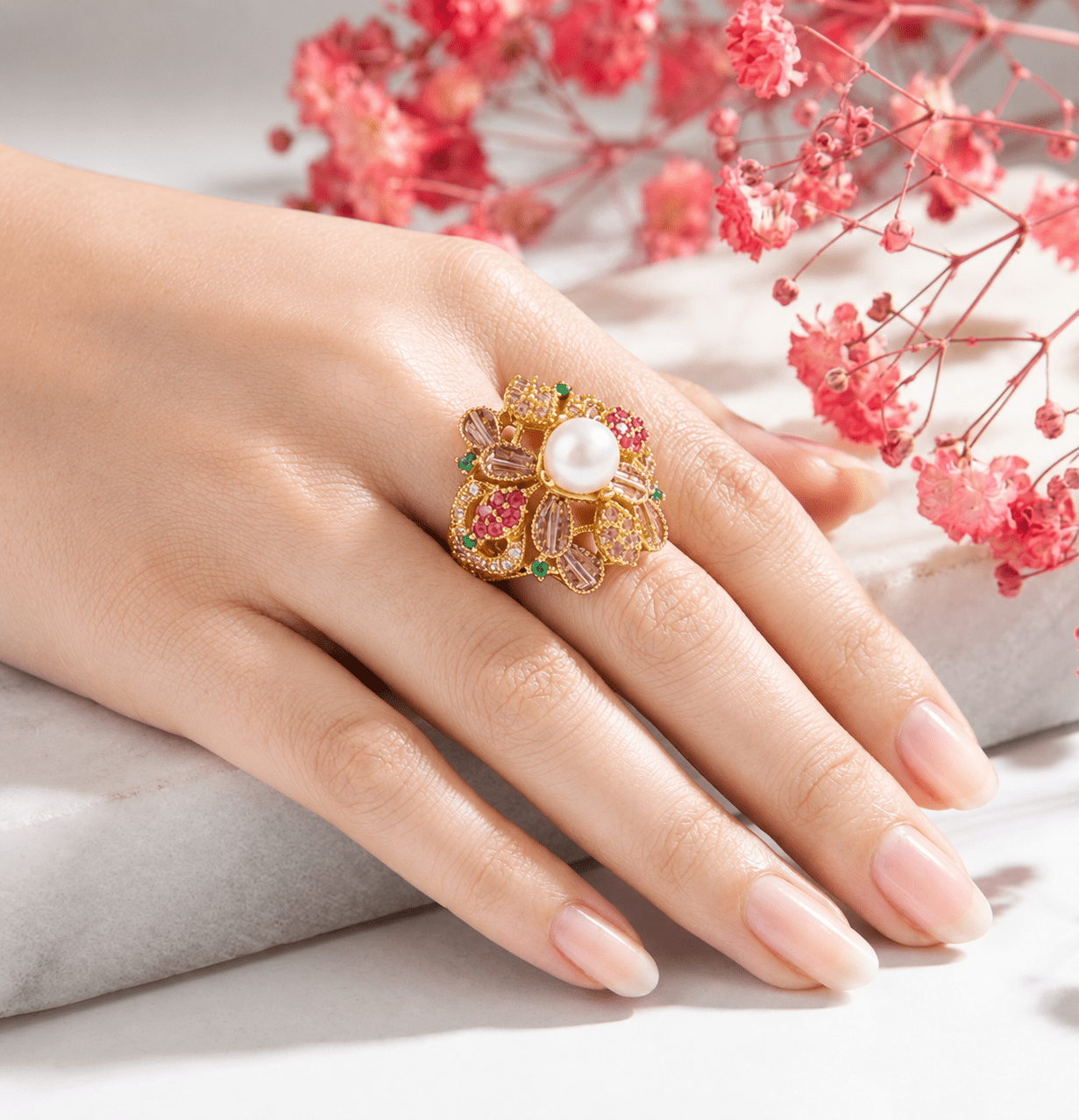 Handcrafted 22k Gold Statement Heirloom Flora Ring - Riwaaj