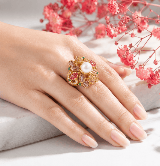 Handcrafted 22k Gold Statement Heirloom Flora Ring - Riwaaj