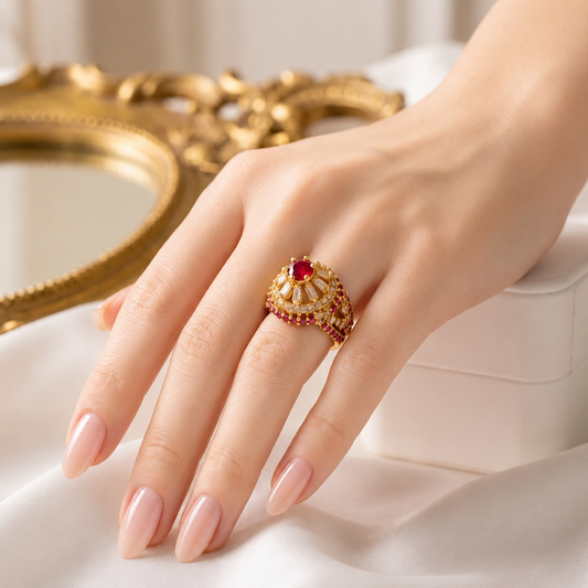 Handcrafted 22k Gold Statement Pavilion Dome Ring