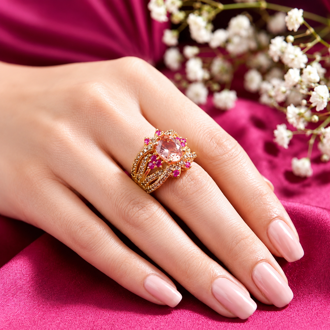Handcrafted 22k Gold Statement Woven Pavilion Ring