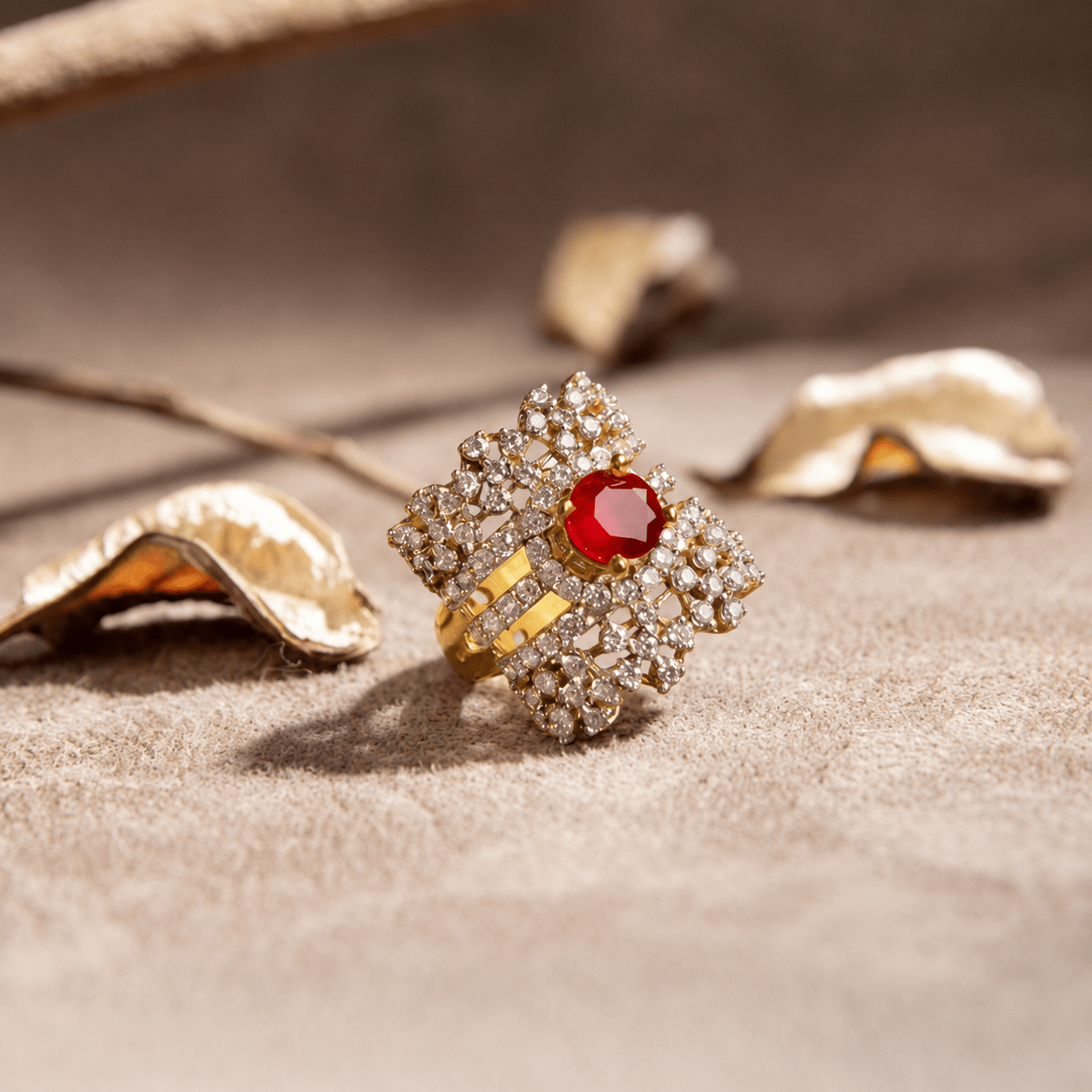 Handcrafted 22k Gold Statement Majestic Lattice Ring - Riwaaj