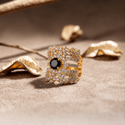Handcrafted 22k Gold Statement Midnight Lattice Ring - Riwaaj