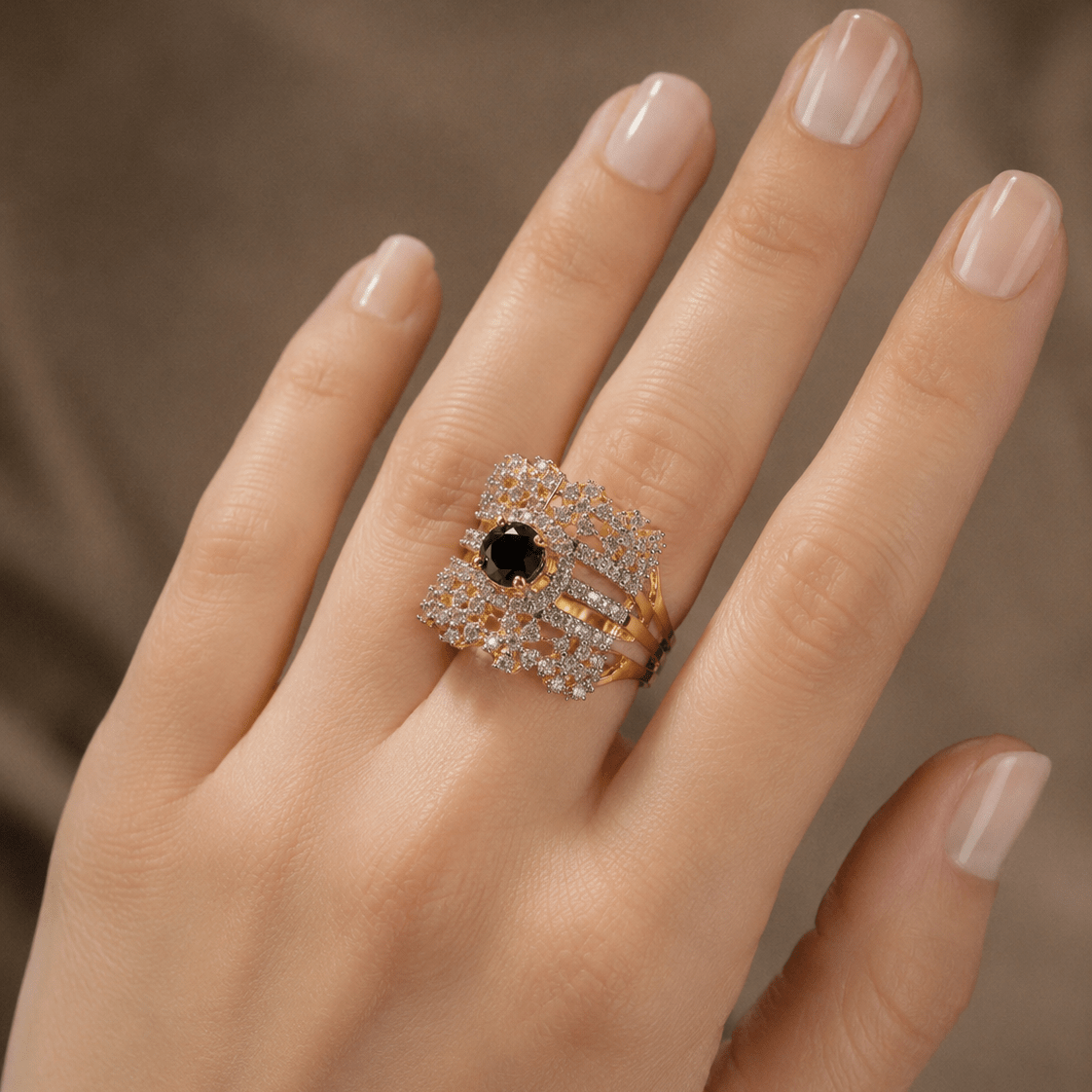Handcrafted 22k Gold Statement Midnight Lattice Ring - Riwaaj