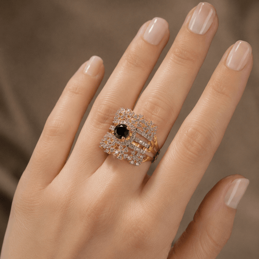 Handcrafted 22k Gold Statement Midnight Lattice Ring - Riwaaj