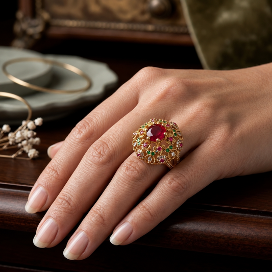 Handcrafted 22k Gold Statement Sovereign Ruby Ring