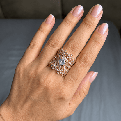 Handcrafted 22k Gold Statement Glacier Frost Ring