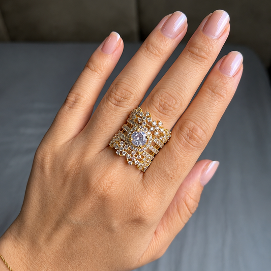 Handcrafted 22k Gold Statement Glacier Frost Ring