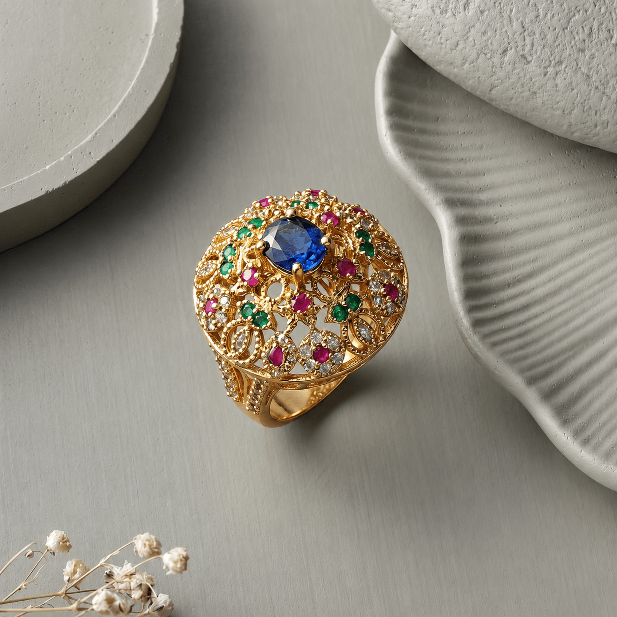 Handcrafted 22k Gold Statement Eden’s Treasury Ring - Riwaaj