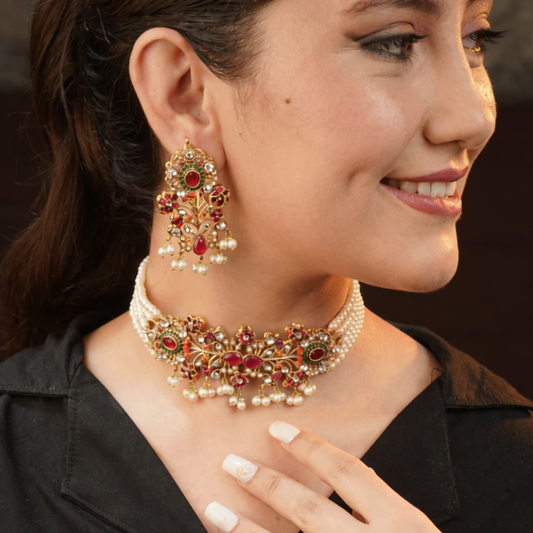 Handmade Navrattan Stones Set with Teeka