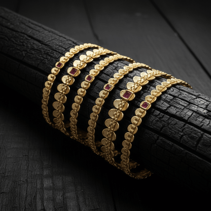 Rajwadi Ruby Bloom Kada Bangles - 22K Gold Plated Indian Bridal Set of 6 - Riwaaj