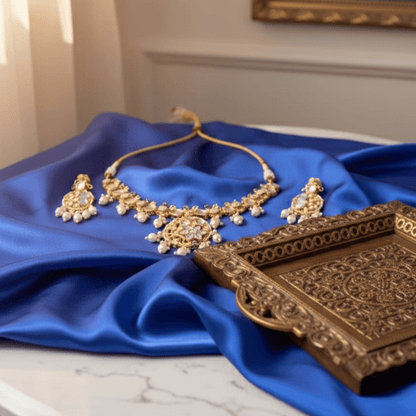 Palace of Pearls Necklace Set - 22K Gold Plated Pearl Jewelry with Earrings - Riwaaj