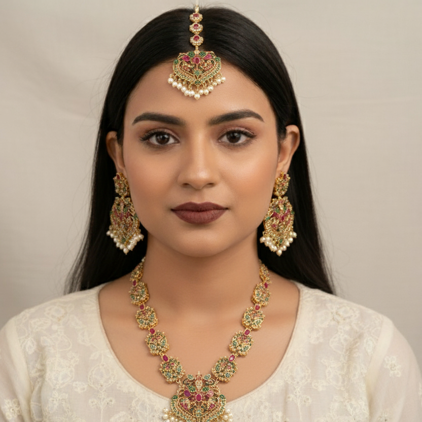 Tourmaline Navratan Necklace Set