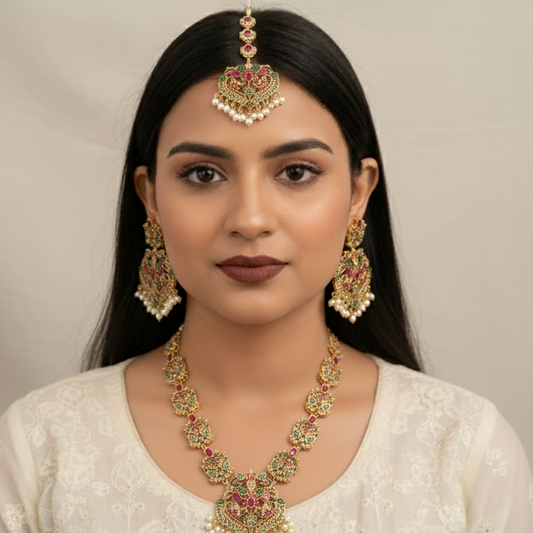 Tourmaline Navratan Necklace Set