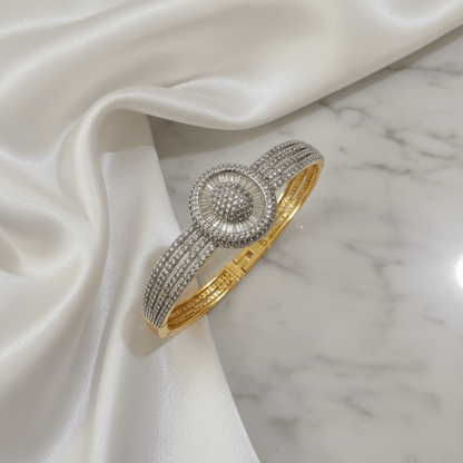 Mahira Zirconia Kara Bangle - 22K Gold Plated Openable Bracelet - Riwaaj