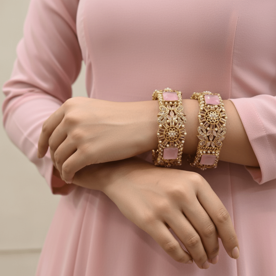 Anmol Kangan Bangles - 22K Gold Plated Openable Bracelets Pair of 2 - Riwaaj