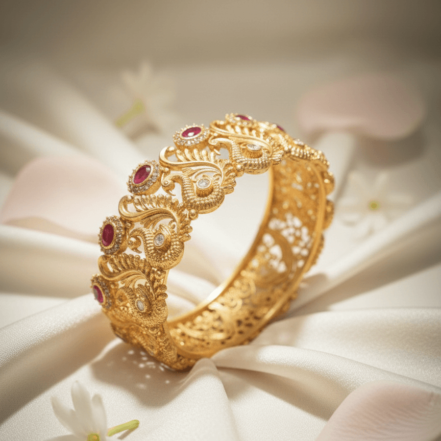 Shahi Kada Bangle - 22K Gold Plated Rajwadi Statement Bracelet