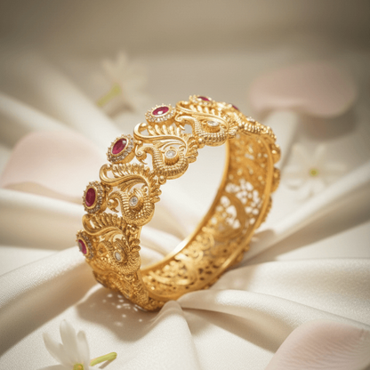 Shahi Kada Bangle - 22K Gold Plated Rajwadi Statement Bracelet