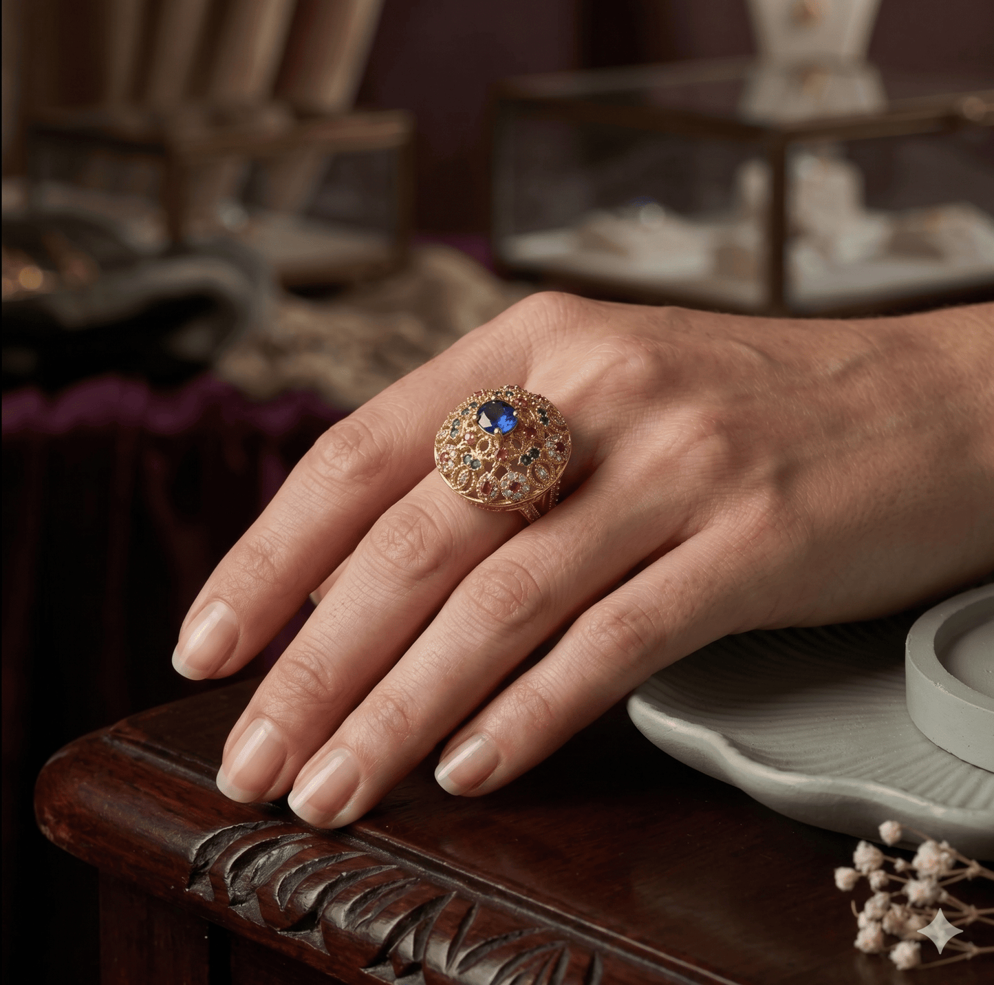 Handcrafted 22k Gold Statement Eden’s Treasury Ring - Riwaaj