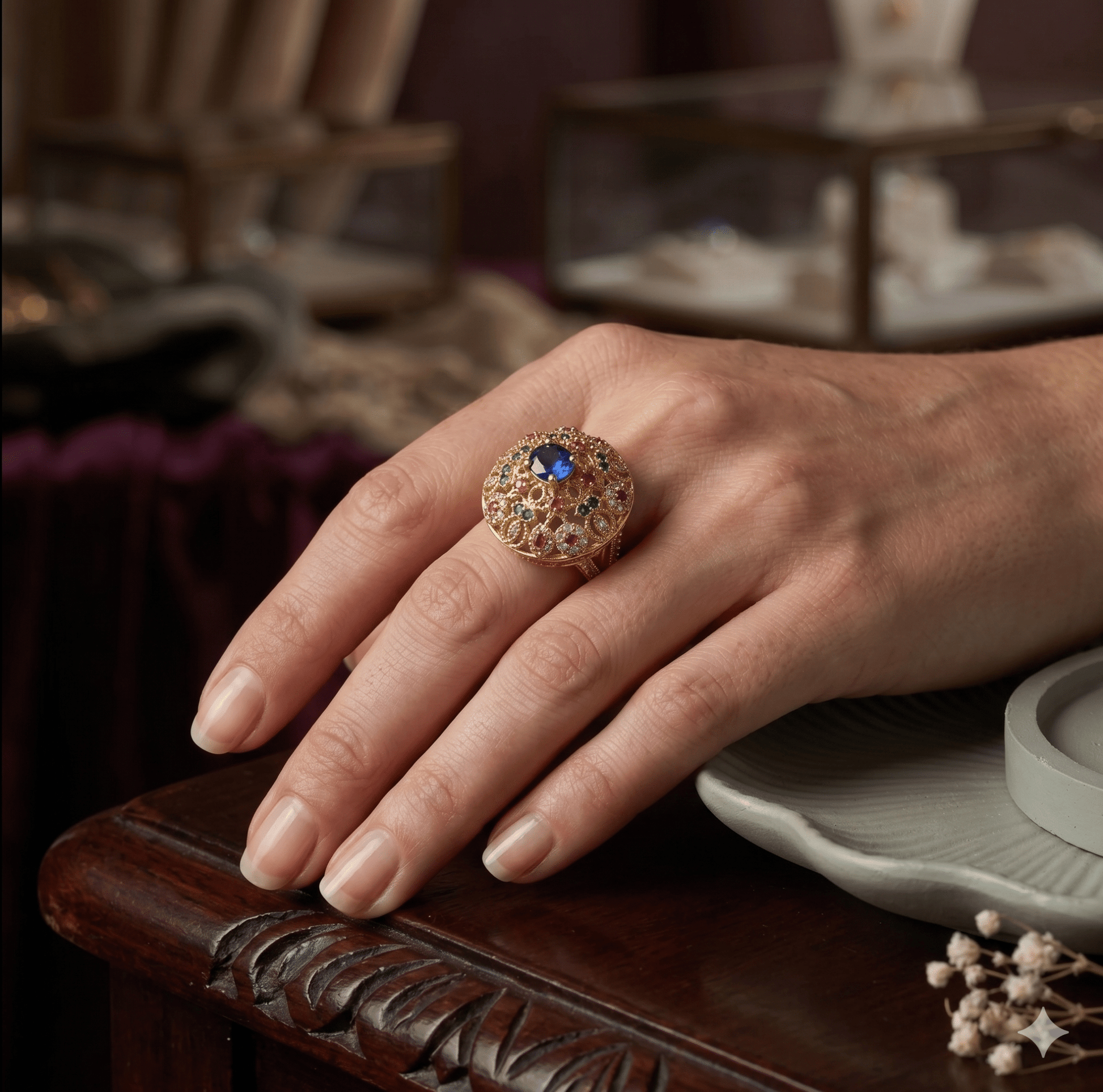 Handcrafted 22k Gold Statement Eden’s Treasury Ring - Riwaaj