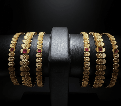 Rajwadi Ruby Bloom Kada Bangles - 22K Gold Plated Indian Bridal Set of 6 - Riwaaj