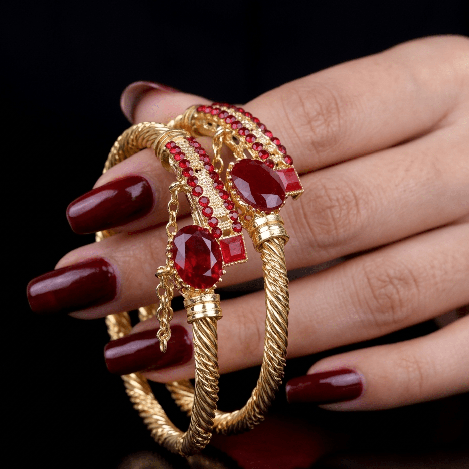 Tribal Solid Gold Polished Openable Bangles - Riwaaj