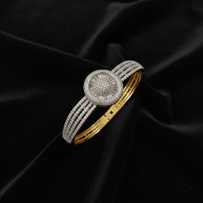 Mahira Zirconia Kara Bangle - 22K Gold Plated Openable Bracelet - Riwaaj