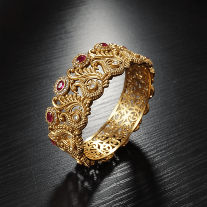 Shahi Kada Bangle - 22K Gold Plated Rajwadi Statement Bracelet