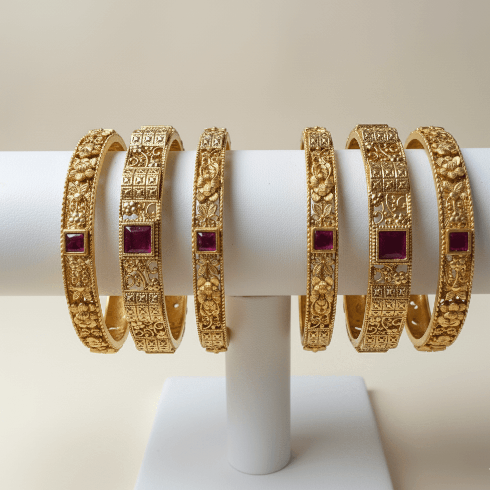Indrani Rajwadi Bangles - 22K Gold Plated Indian Bridal Set of 6 - Riwaaj
