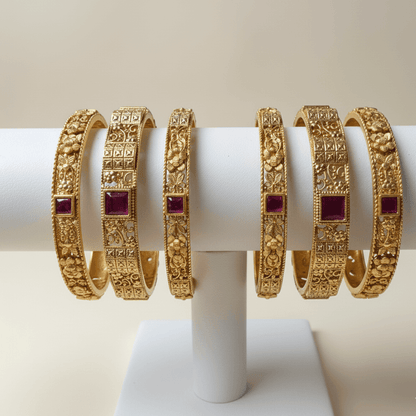 Indrani Rajwadi Bangles - 22K Gold Plated Indian Bridal Set of 6 - Riwaaj