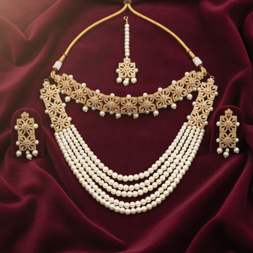 Royale Imperial Bridal Kundun Pearl Set