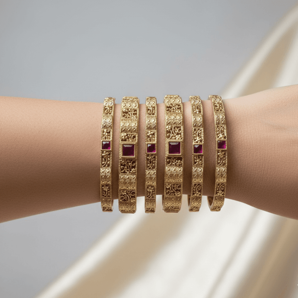 Indrani Rajwadi Bangles - 22K Gold Plated Indian Bridal Set of 6 - Riwaaj
