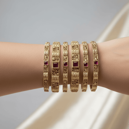 Indrani Rajwadi Bangles - 22K Gold Plated Indian Bridal Set of 6 - Riwaaj