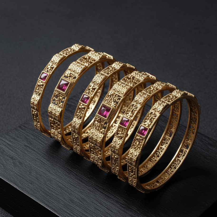 Indrani Rajwadi Bangles - 22K Gold Plated Indian Bridal Set of 6 - Riwaaj