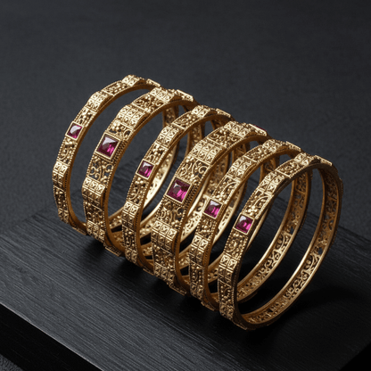 Indrani Rajwadi Bangles - 22K Gold Plated Indian Bridal Set of 6 - Riwaaj